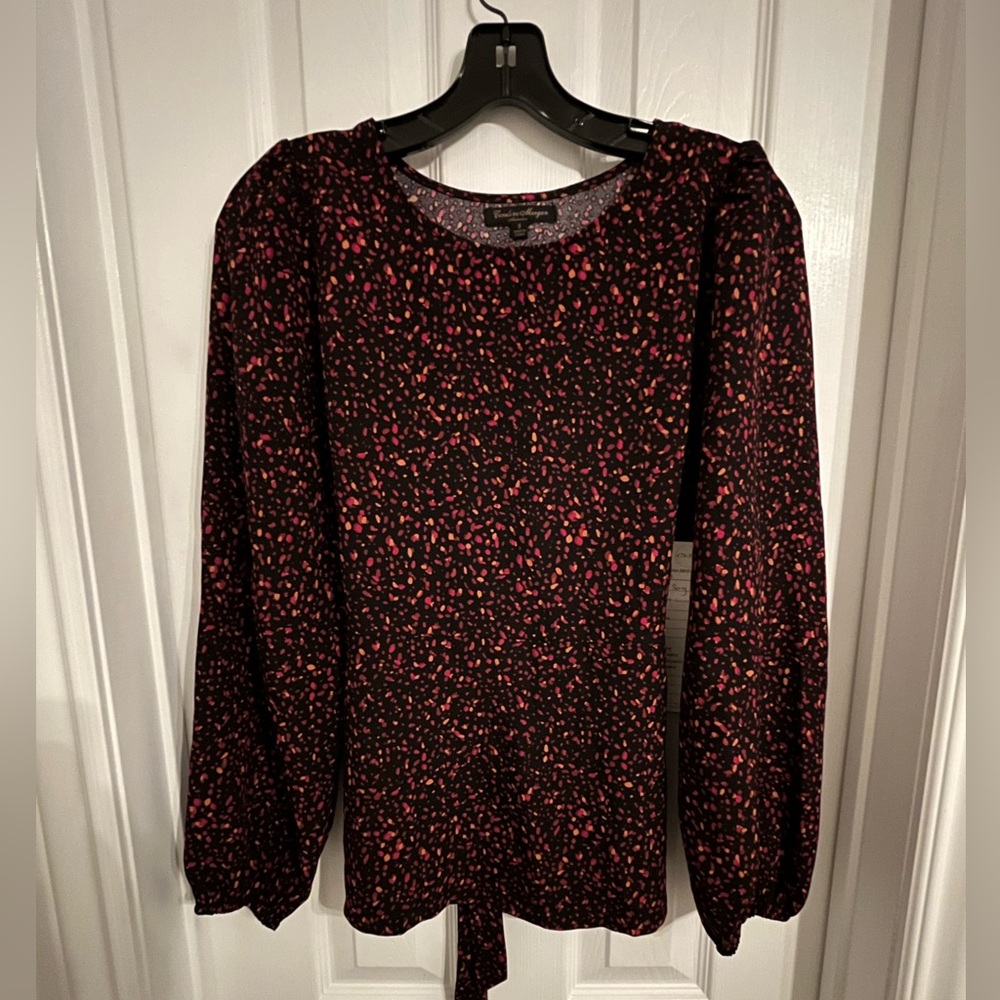 WOMEN'S CAROLINE MORGAN TIE FRONT ABSTRACT POLKA DOT PRINT BLOUSE - SIZE 8